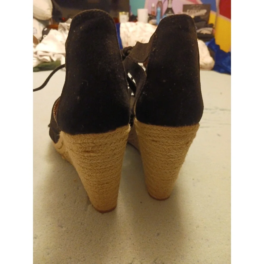 H&M Black Suede‎ Lace Up Wedge Sandals, Size 7.5/38